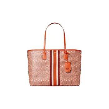 TORY BURCH Gemini Link Coated Canvas Tote, Handbag, Shoulder Bag Tubas Women's Orange Red