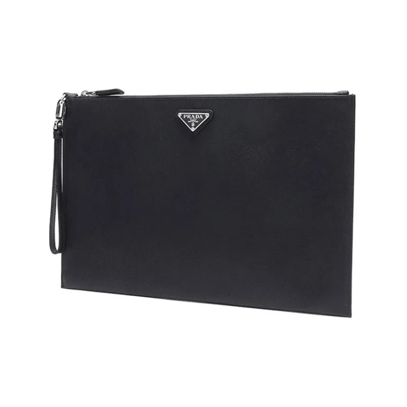 PRADA Leather Clutch Large Size Men's Black-1