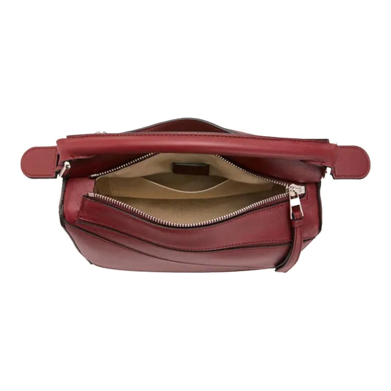 LOEWE Puzzle Calfskin Geometric Bag Puzzle Bag Shoulder Bag Crossbody Bag Handbag Small Size Women's Berry Red-3