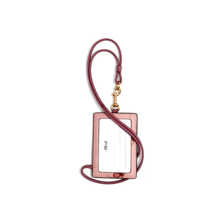 COACH Lanyard Leather Card Holder Women's Pink-1