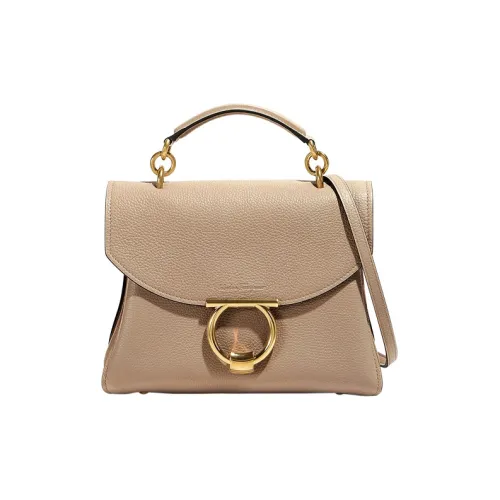 FERRAGAMO GANCINI Natural Grain Leather Patchwork With Cow Leather Handbag Mini Women's Beige