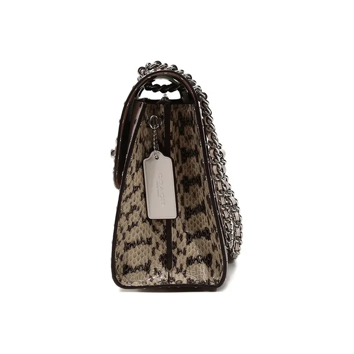 COACH Parker Coated Canvas With Leather Chain Bag, Handbag, Shoulder Bag, Crossbody Bag Women's Light Brown With Sand-2
