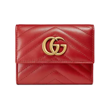 GUCCI GG Marmont Leather Wallet Women's Red