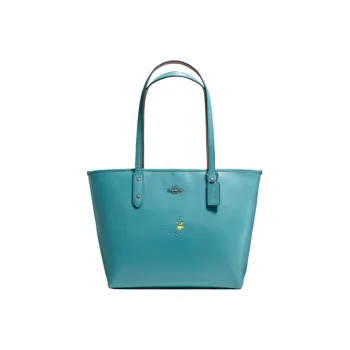 COACH X Snoopy City Leather Portable One Shoulder Large Capacity Zippers Tote Tubas Women's Lake Blue