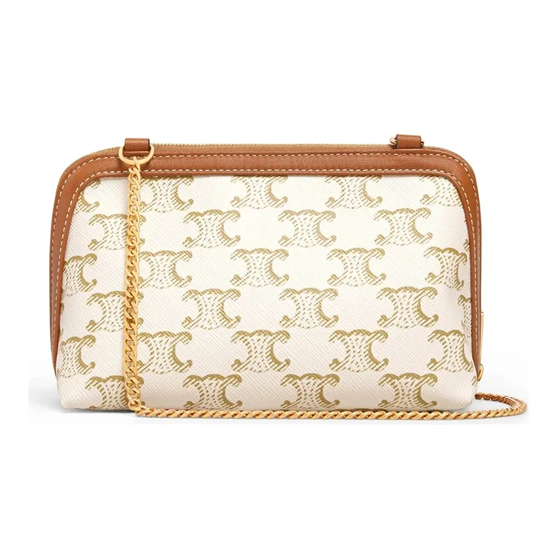 CELINE Leather Shoulder Bag Crossbody Bag Mini Women's White-2