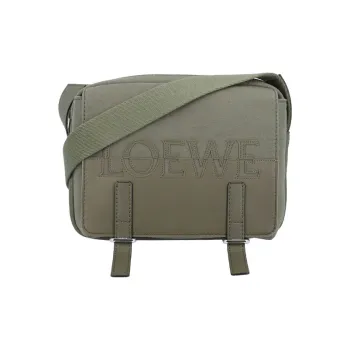 LOEWE Military Classic Calfskin With Canvas Messenger Bag Shoulder Bag Crossbody Bag Regular Men's Army Green