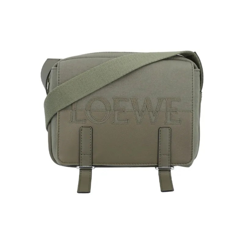 LOEWE Military Classic Calfskin With Canvas Messenger Bag Shoulder Bag Crossbody Bag Regular Men's Army Green-0