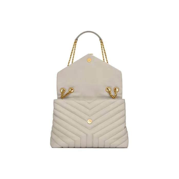 SAINT LAURENT LOULOU Quilted Leather Chain Bag, Shoulder Bag, Crossbody Bag Women's White-4