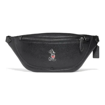 COACH Disney, Collaboration League Leather Crossbody Bag, Sling Bag, Fanny Pack Large Size Women's Black Copper/Black