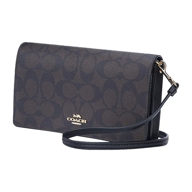 COACH Anna Canvas With Leather Flap Shoulder Bag Small Size Women's Dark Brown Monogram-1