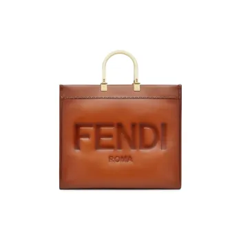 FENDI Sunshine Leather Sunlight Bag Tote Bag Shopping Bag Handbag Large Size Unisex Brown