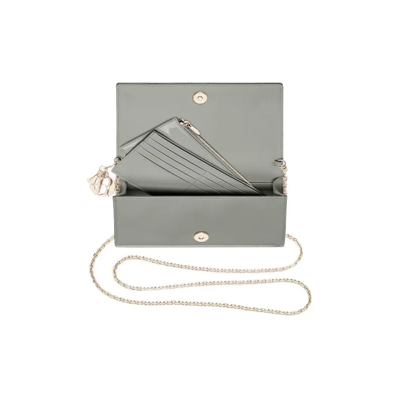 DIOR Lady Dior Patent Leather Cowhide Clutches Crossbody Bags Shoulder Bags Women's Rock Gray-3