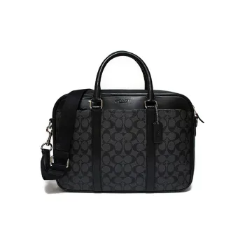COACH Monogram Canvas With Leather Slim Edition One Shoulder Crossbody Briefcase Handbag Men's Charcoal Black Monogram