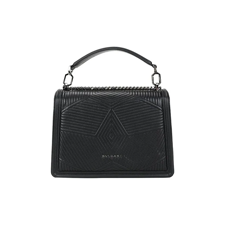 BVLGARI Serpenti Diamond Blast Cow Leather One Shoulder Handbags Women's Black-2