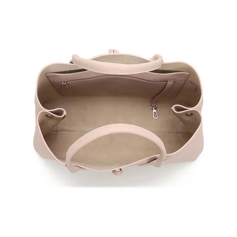 LONGCHAMP Roseau Cow Leather Handbag Large Size Women's Soft Pink-5