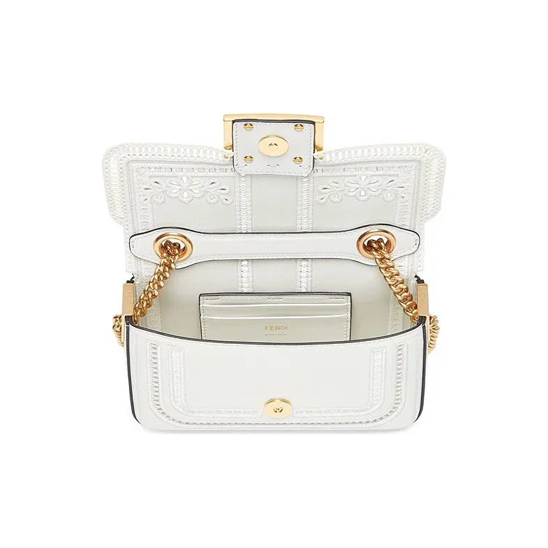 FENDI Baguette Calfskin Lambskin Shoulder Bag Crossbody Bag Handbag Mini Women's White-3