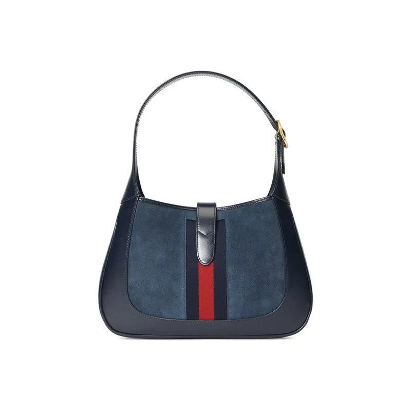 GUCCI Jackie 1961 Suede With Leather Crescent Shoulder Bag Shoulder Bag Small Size Women's Blue-4