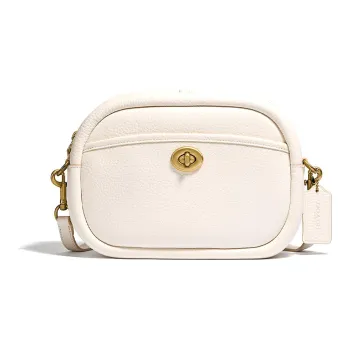 COACH Camera Pebbled Leather Camera Bag, Shoulder Bag, Crossbody Bag Regular Women's Chalk White