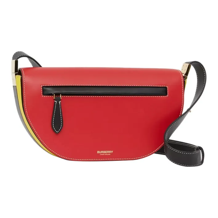 Burberry Tricolor Leather Shoulder Bag Crescent Bag Portable Crossbody Bag Shoulder Bag Women's Bright Red-1