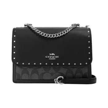 COACH Klare Coated Canvas With Leather Trunk Bag Shoulder Bag Crossbody Bag Small Size Women's Gray Monogram & Black