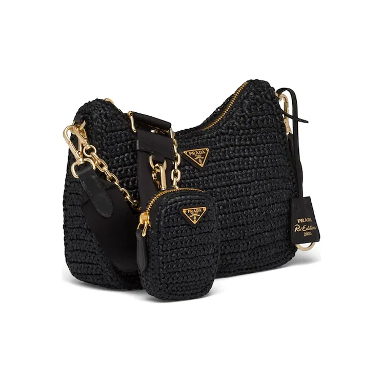 PRADA Re-Edition Wicker Handbag Shoulder Bag Crossbody Bag Mini Women's Black-1