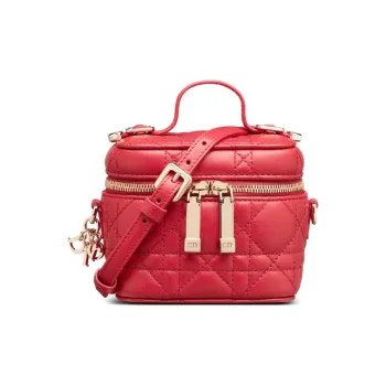 DIOR Lady Dior Lambskin Box Bag Shoulder Bag Crossbody Bag Handbag Makeup Bag Women's Lotus Red