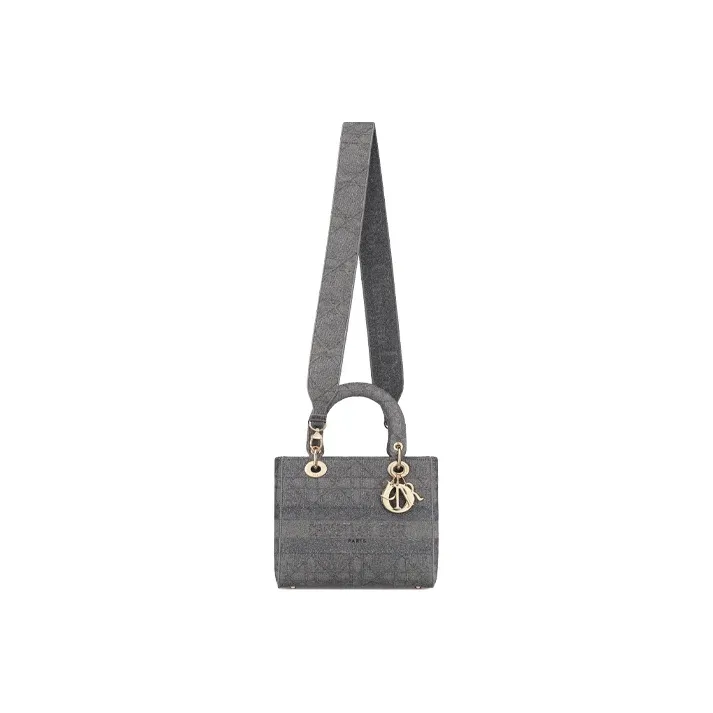 DIOR Lady D Lite Embroidery Handbag Medium Size Women's Gray-3