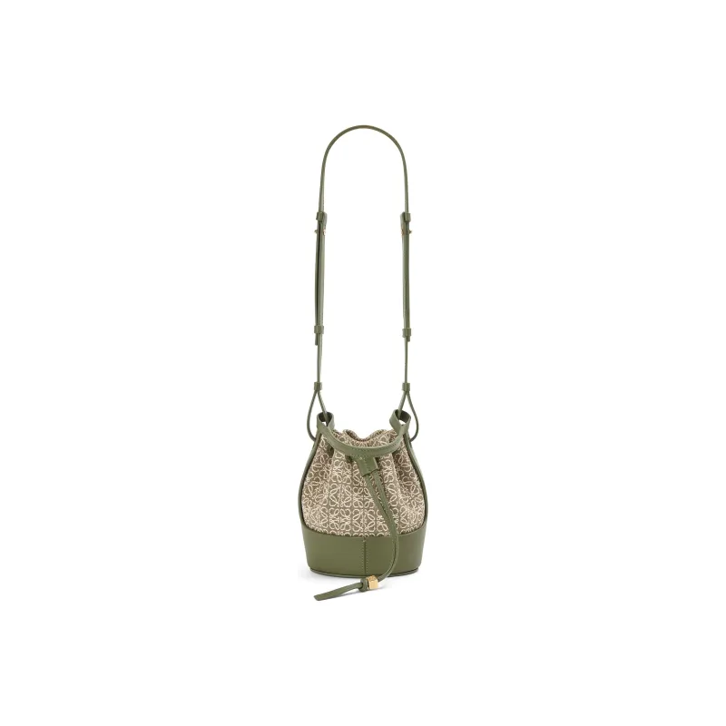 LOEWE Balloon Calfskin Canvas Crossbody Handbag Shoulder Bag Mini Women's Green-3