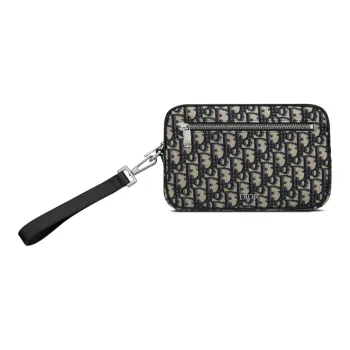 DIOR Leather Clutch Regular Men's Beige Black