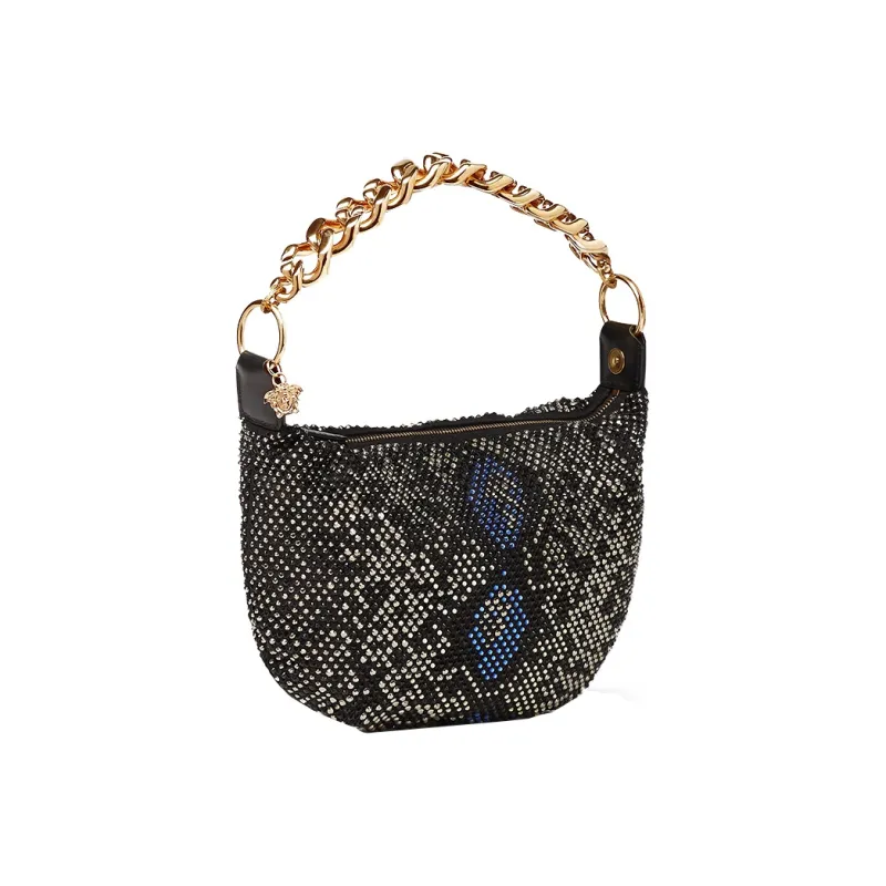 VERSACE Leather Crystal Bag Shoulder Bag Women's Black-1