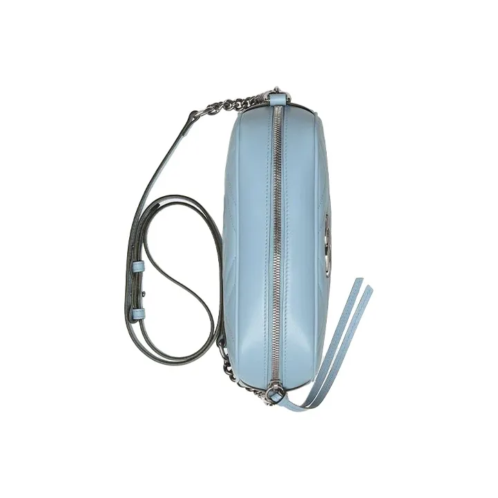 GUCCI Marmont Leather Camera Bag Portable Crossbody Bag Shoulder Bag Women's Light Blue-4