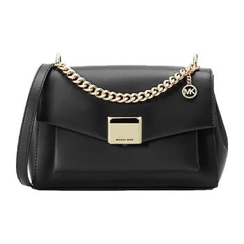 MICHAEL KORS Lita Cow Leather Handbag, Crossbody Bag Medium Size Women's Black