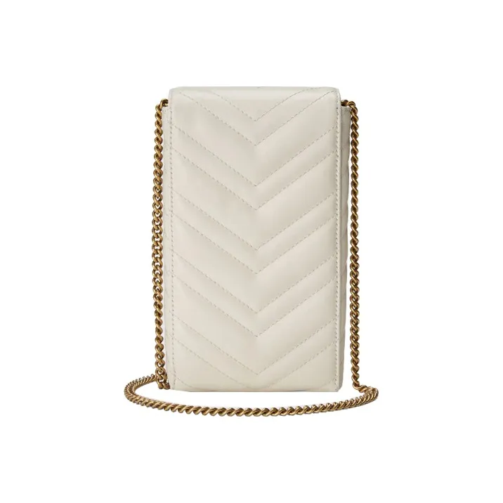 GUCCI Quilting Leather Chain Bag IPhone Case Handbag Shoulder Bag Cell Phone Pouch Women's White-2