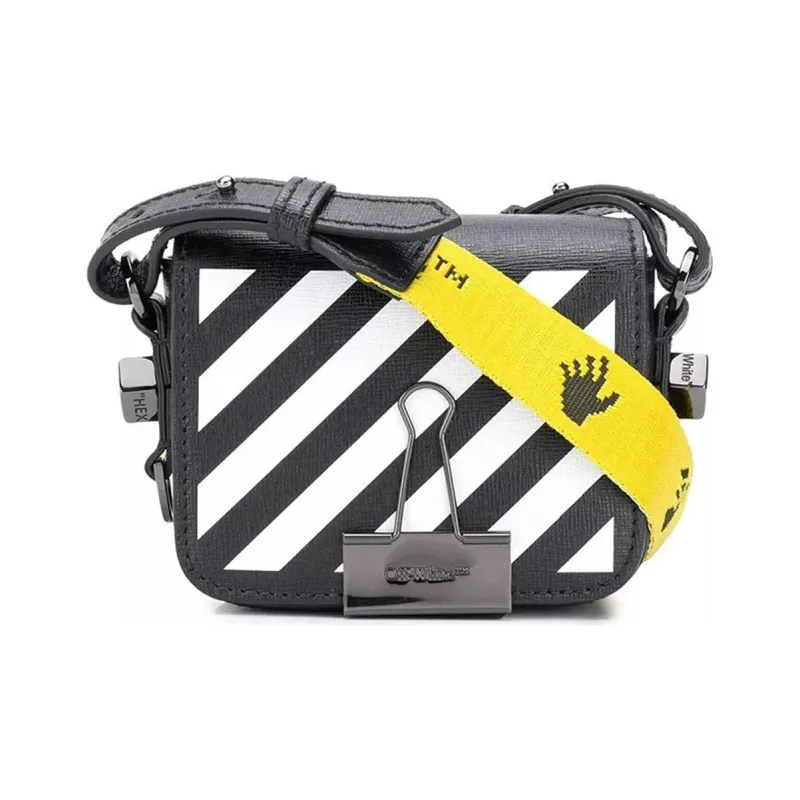 OFF WHITE Genuine Leather Shoulder Bag Small Size Unisex Black-1
