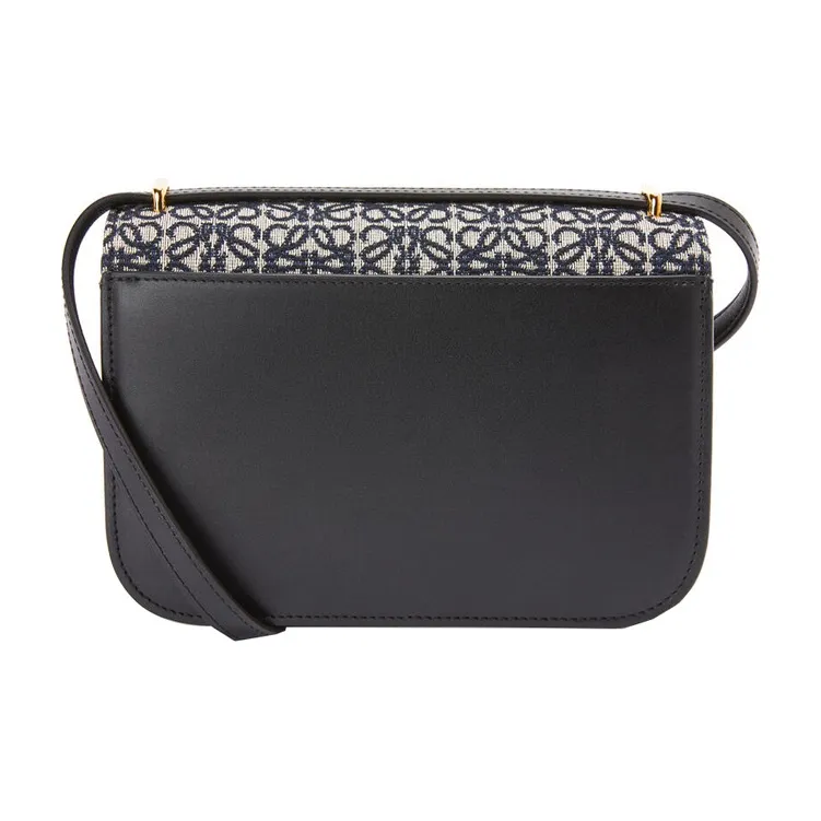 LOEWE Goya Jacquard Fabric With Calfskin Shoulder Bag Handbag Crossbody Bag Small Size Women's Marine Blue & Black-2