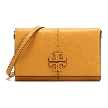 TORY BURCH McGraw Cow Leather Clutch, Crossbody Bag, Shoulder Bag Women's Orange Yellow