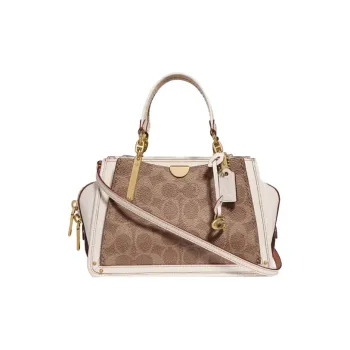 COACH Dreamer Canvas With Calfskin Portable Crossbody Bag Shoulder Bag Small Size Women's White With Light Brown