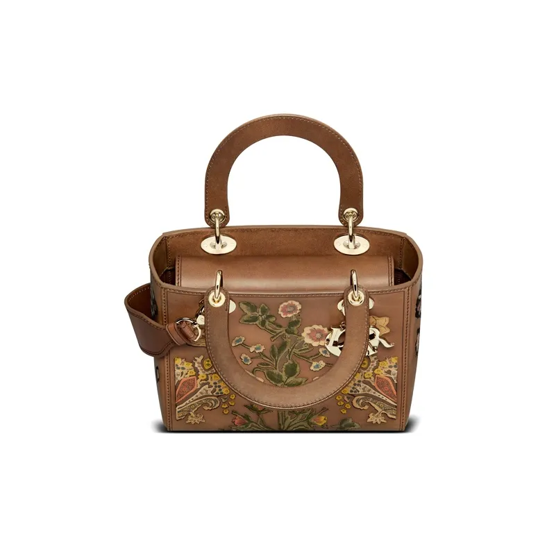 DIOR Lady Dior Cow Leather Handbag Lady Dior Bag Trumpets Women's Brown-2