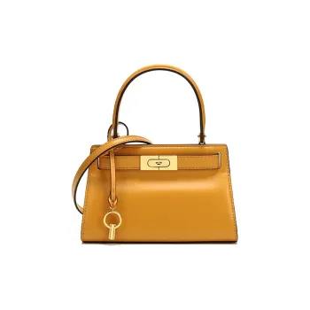 TORY BURCH Lee Radziwill Leather Handbag, Shoulder Bag, Crossbody Bag Mini Women's Orange Yellow