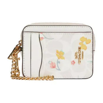 COACH Card Case Coated Canvas With Smooth Leather Card Holder Women's White