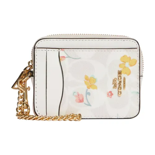 COACH Card Case Coated Canvas With Smooth Leather Card Holder Women's White