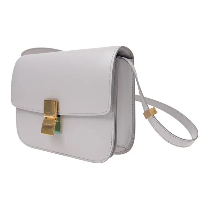 CELINE Classic Bo Cow Leather Tofu Cube Bag Shoulder Bag Crossbody Bag Medium Size Women's Gray-2
