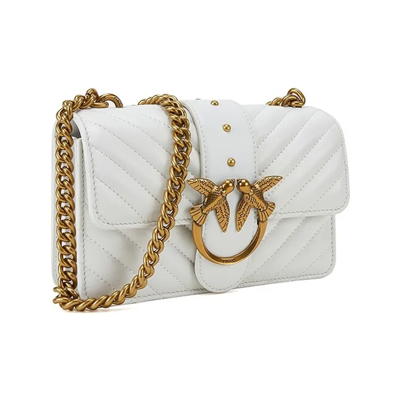 PINKO Quilt With Cow Leather And Sheepskin Crossbody Bag Mini Women's White-1