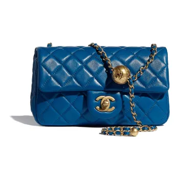 CHANEL Classic Flap CF Small Gold Ball Lambskin Flap Bag, Shoulder Bag, Crossbody Bag Women's Blue