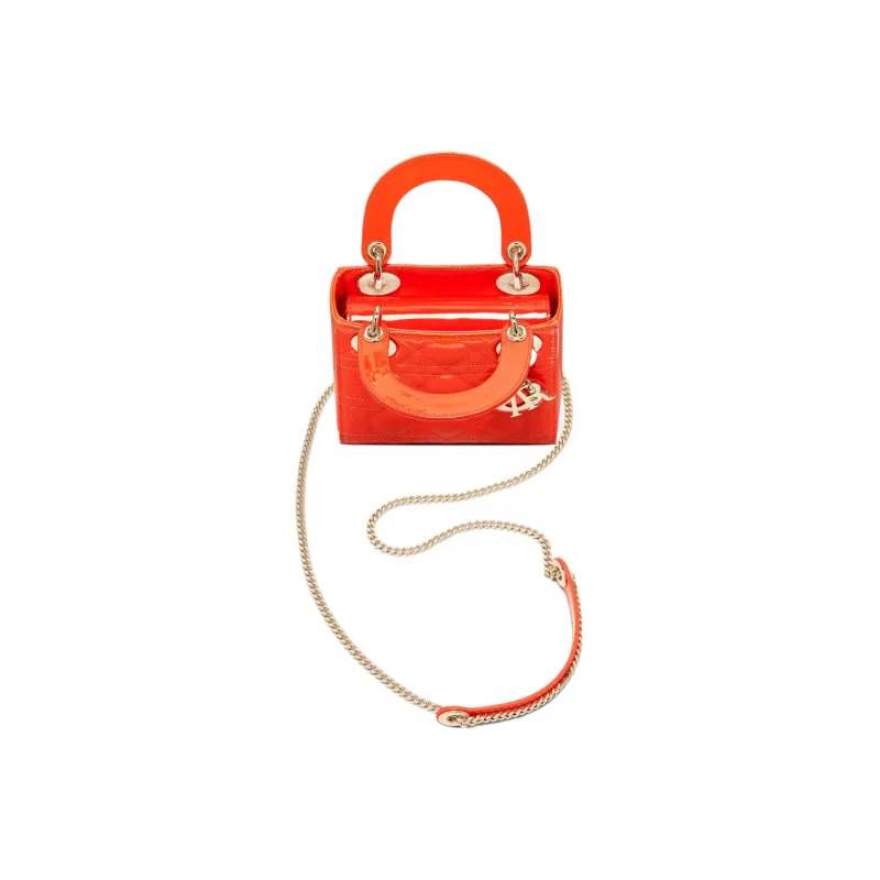 DIOR Lady Dior Cow Leather Shoulder Bag Crossbody Bag Handbag Mini Women's Bright Orange-3