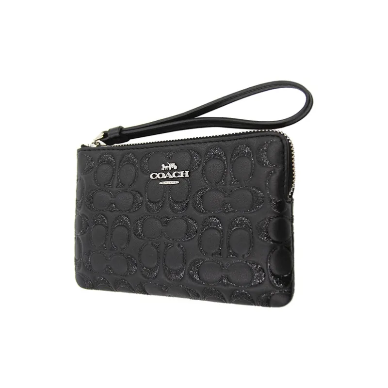 COACH Boxed Leather Coin Purse Mahjong Clutch Small Size Women's Black-2