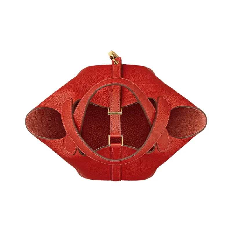 HERMES Picotin Clemence Bullock Leather Basket Bag Handbag Bucket Bag Women's S5 Rouge Tomate Tomato Red-2