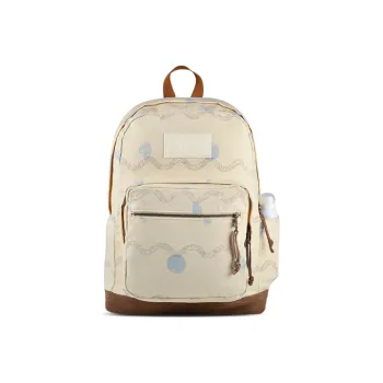 JanSport Leather Patchwork Backpack Medium Size Unisex Light Yellow Polka Dot
