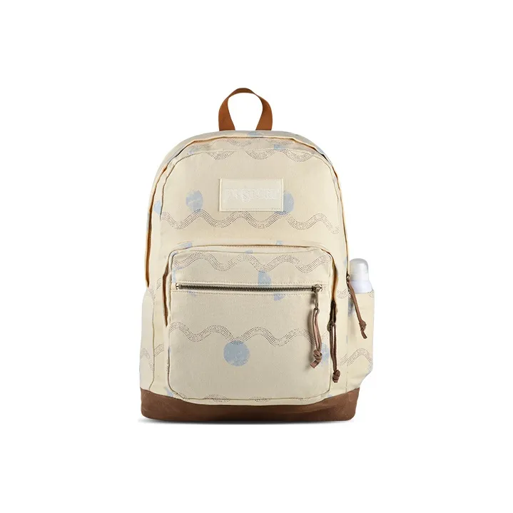 JanSport Leather Patchwork Backpack Medium Size Unisex Light Yellow Polka Dot-0