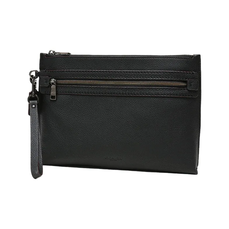 COACH Academy Pebbled Leather Clutch Large Size Men's Black-1